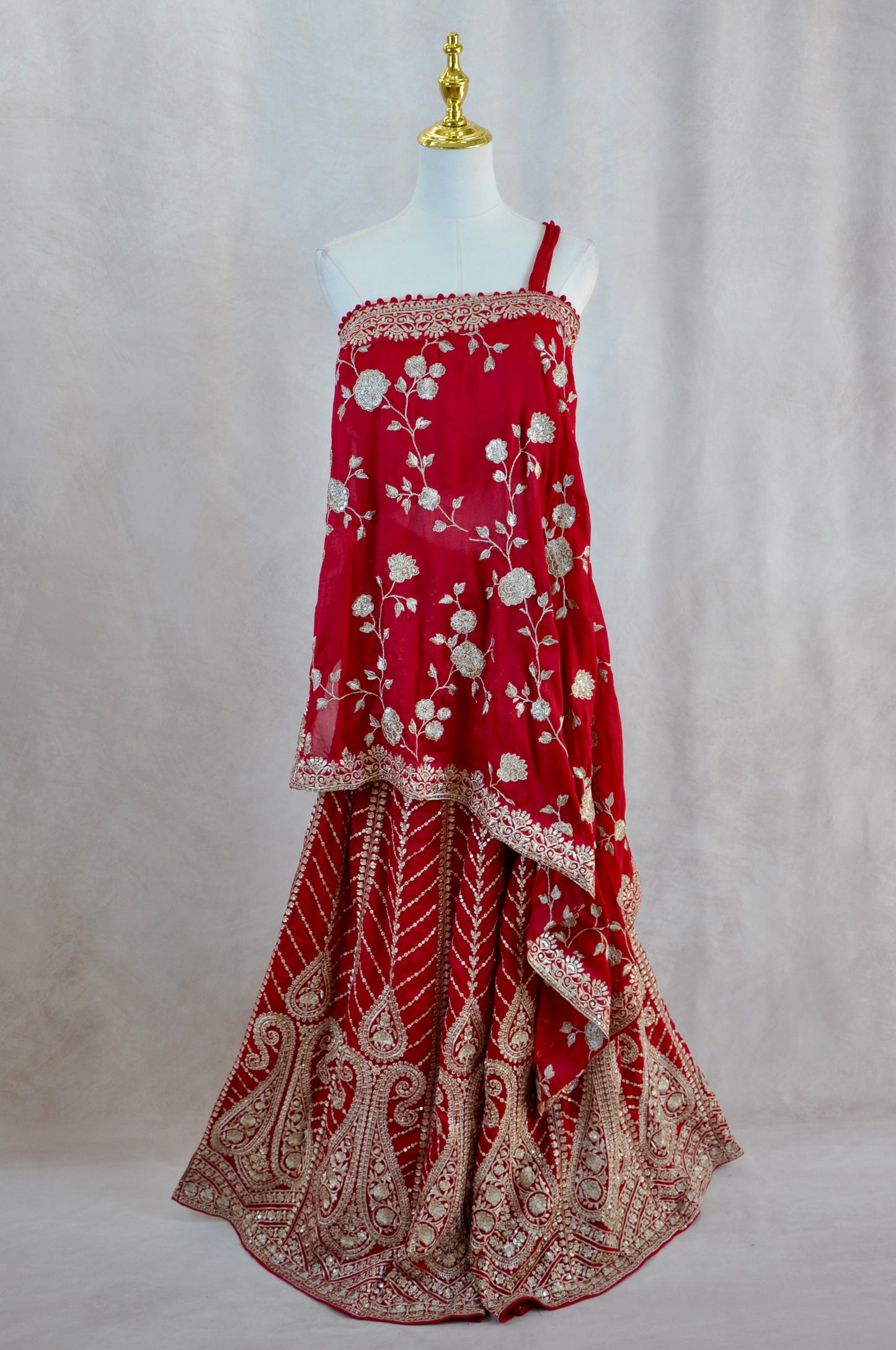 Red And Gold Embroidered Sharara