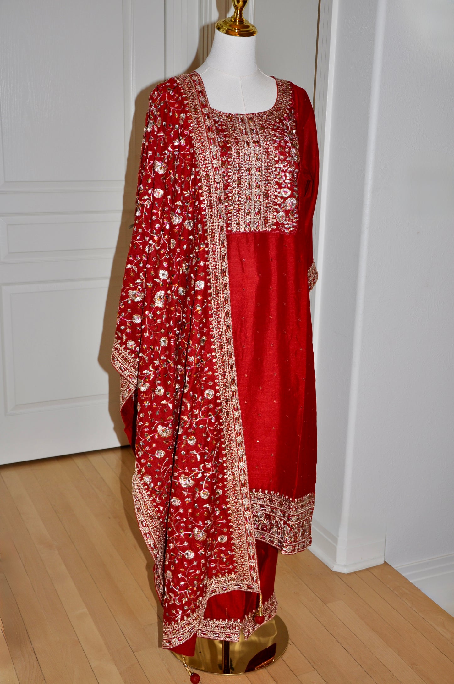 Deep Maroon Red Embroidered Kurta Set