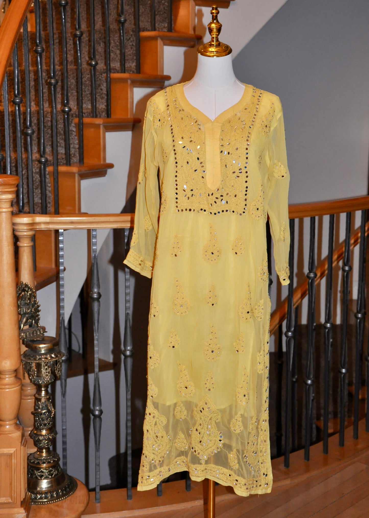 Radiant Light Yellow Layered Kurti Set with Embroidery & Mirror Work