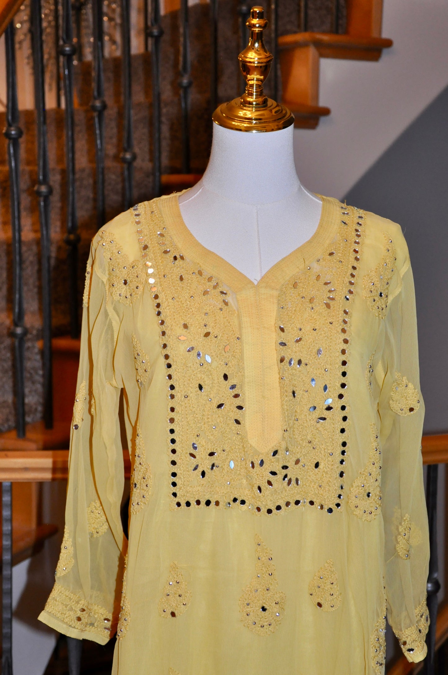 Radiant Light Yellow Layered Kurti Set with Embroidery & Mirror Work