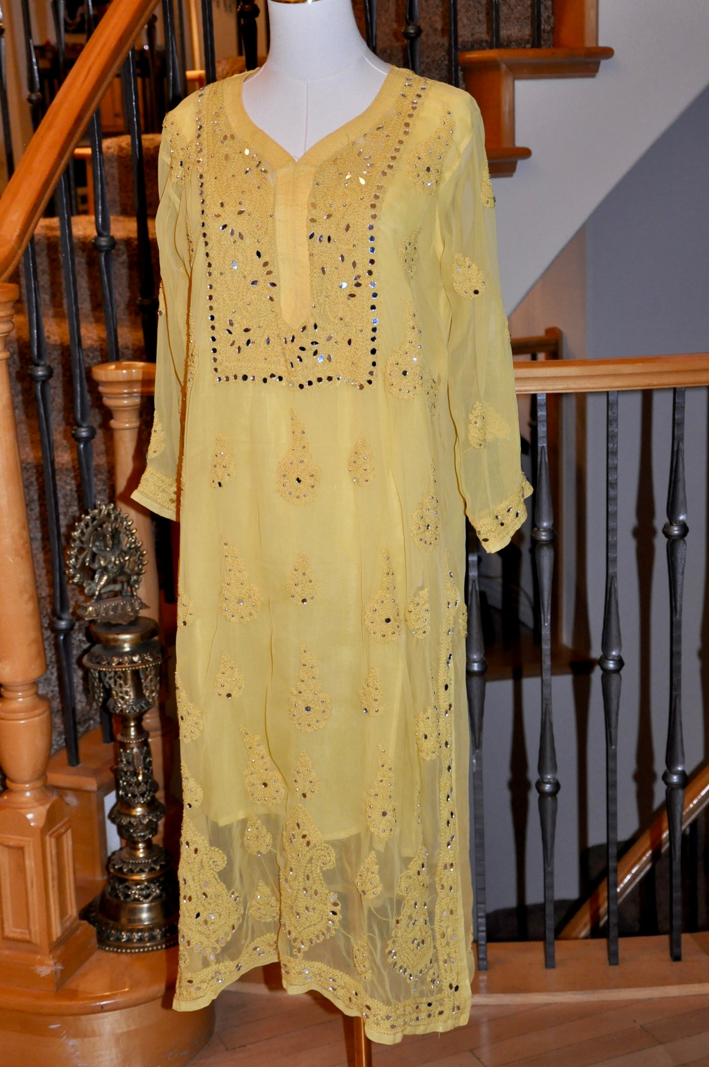 Radiant Light Yellow Layered Kurti Set with Embroidery & Mirror Work