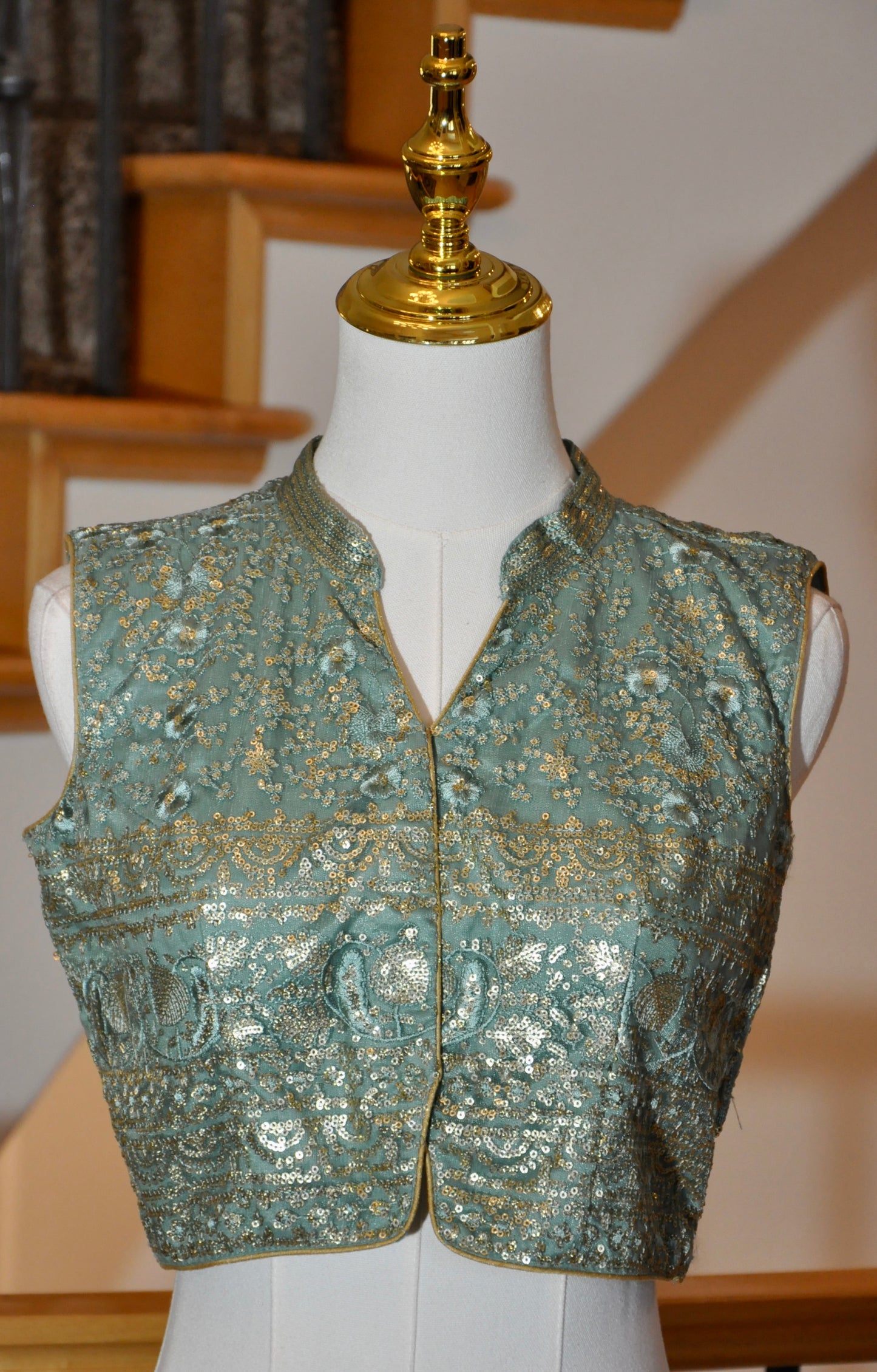 Light Teal Indo-Western 3-Piece Co Cord Set with Sequin Embroidery