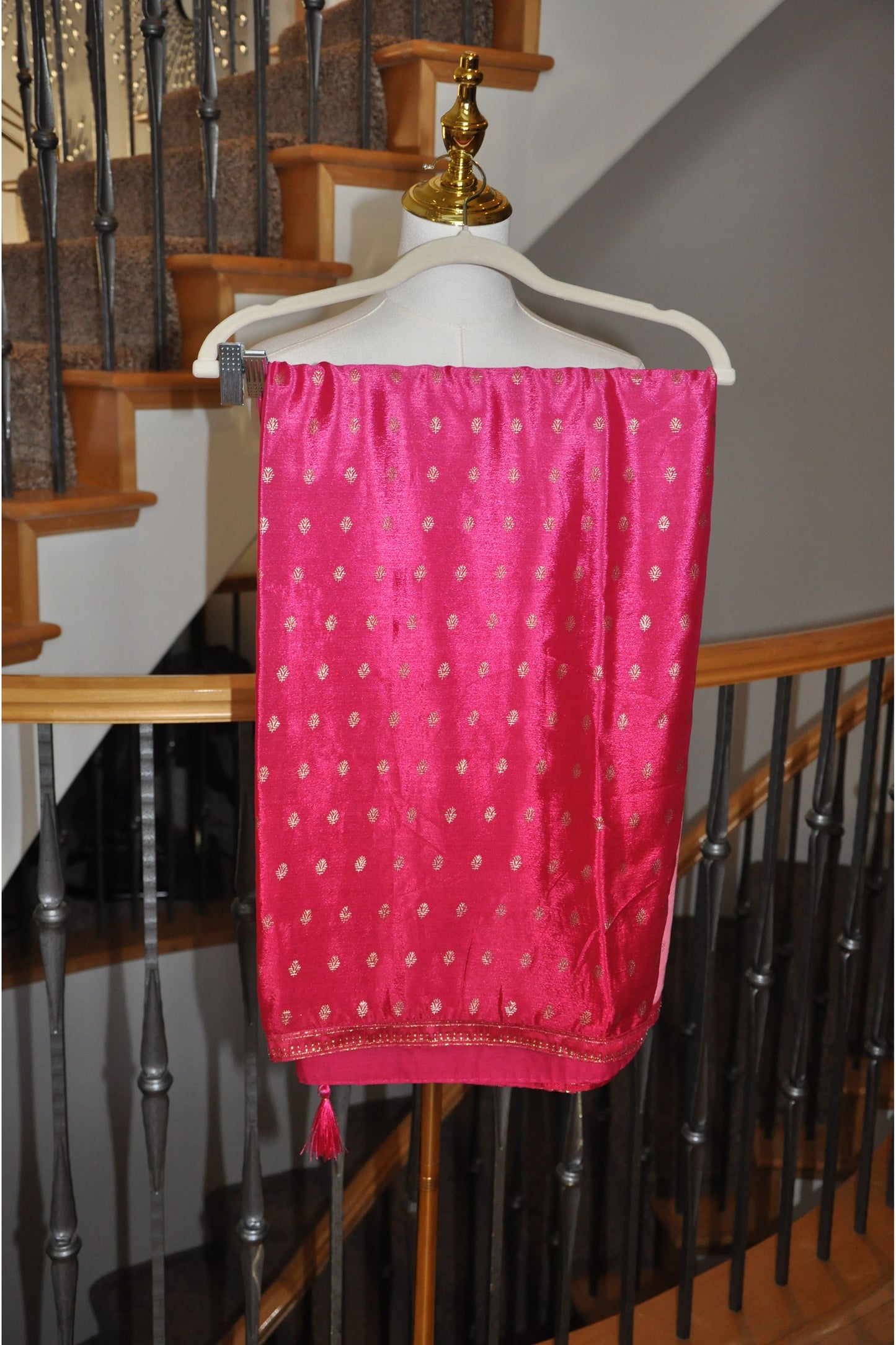 Two-Tone Pink Sari with Gold Accents