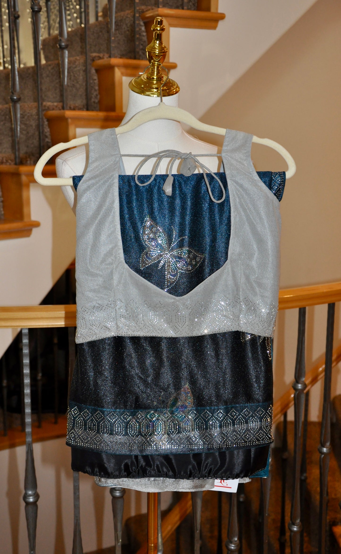 Two Tone Blue & Grey Butterfly Saree with Rhinestone Details