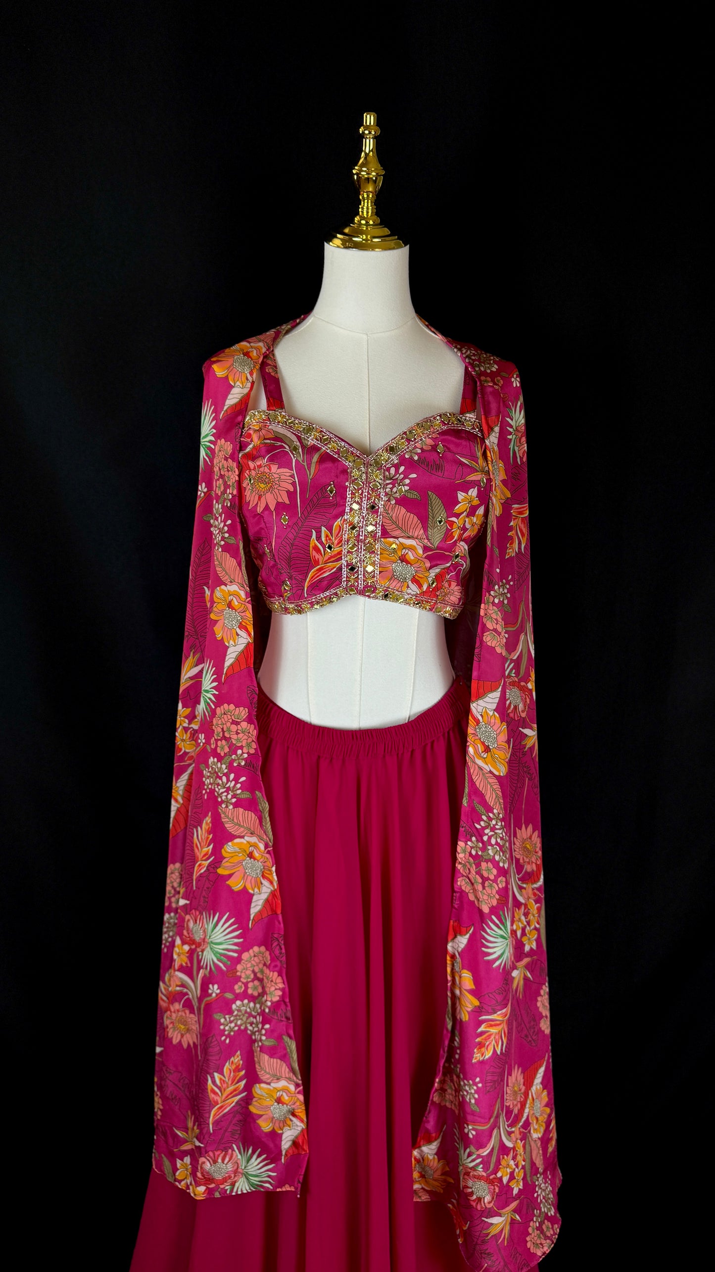 Indo Western Pink Floral 3-Piece Co-Ord Set