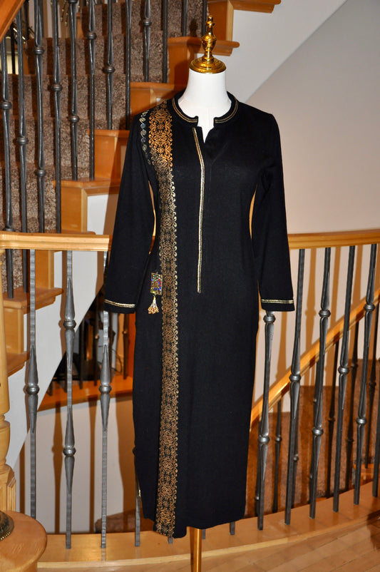 Black Knitted Kurti with Gold Detailing