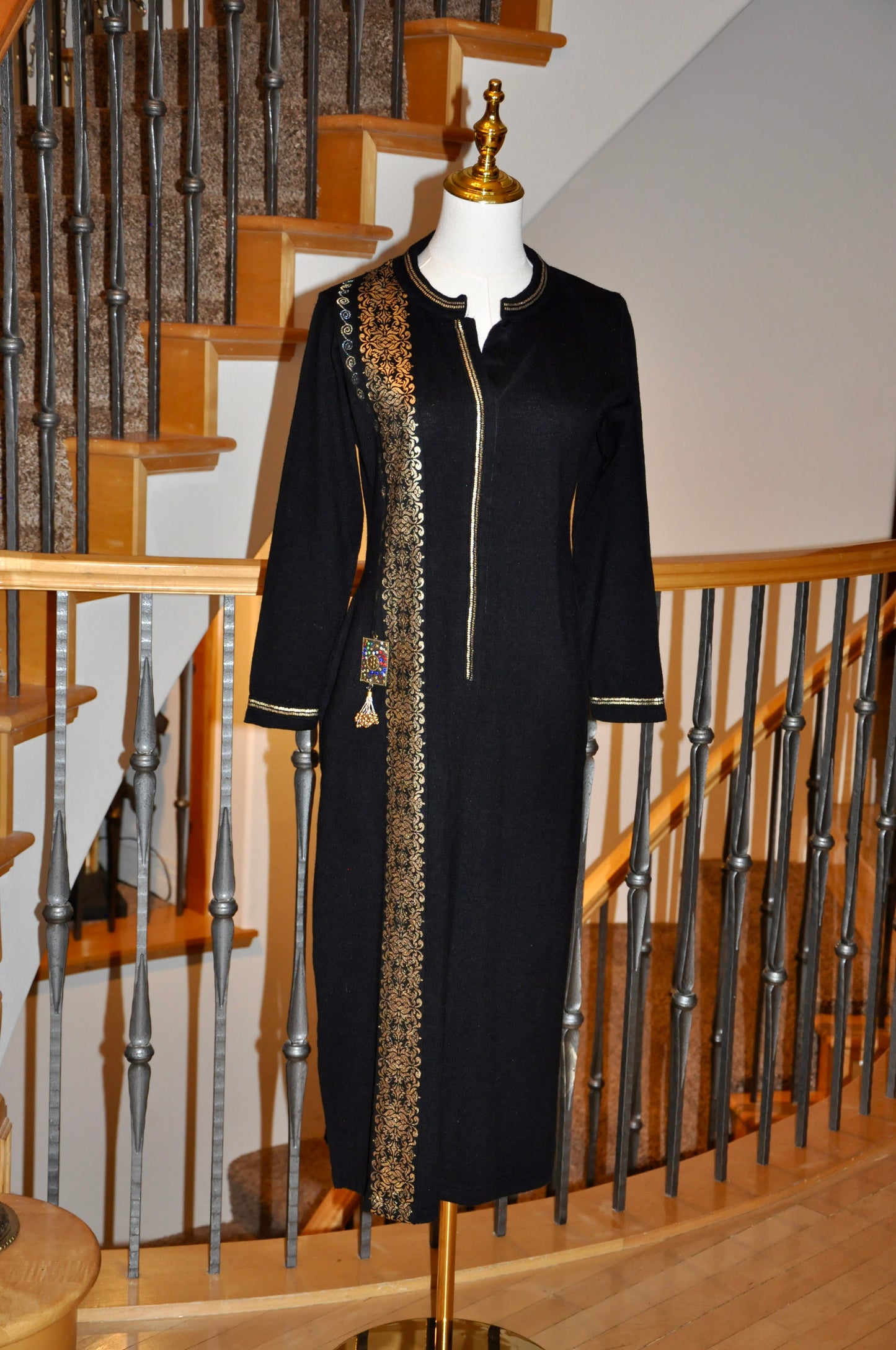 Black Knitted Kurti with Gold Detailing