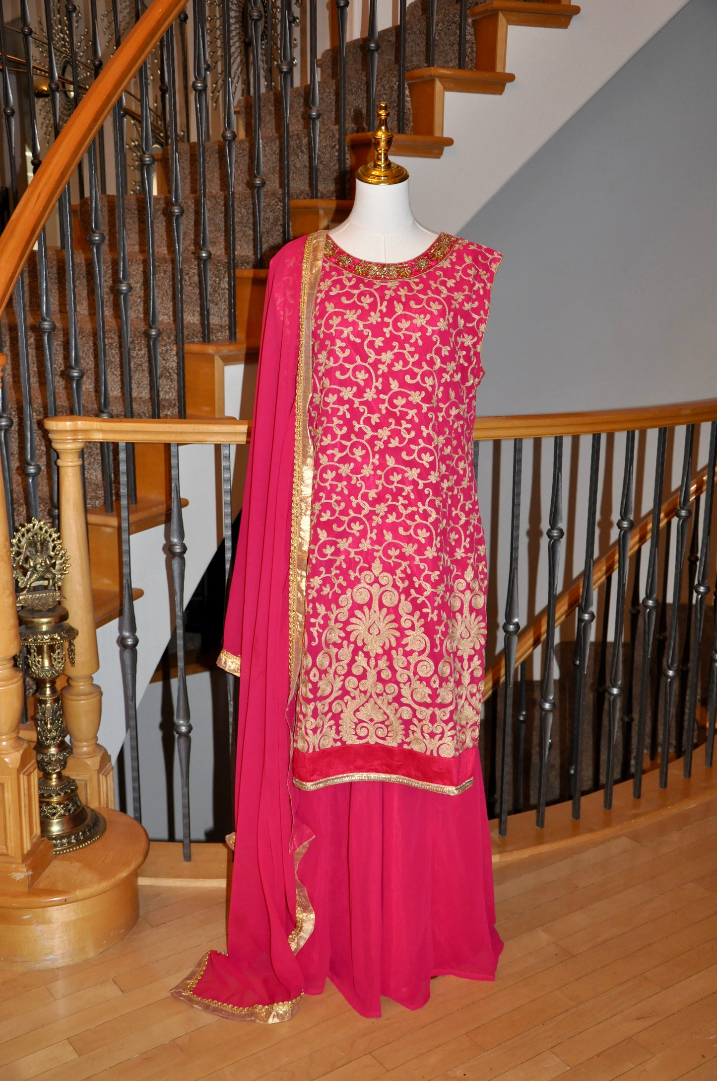 Pink & Gold/Cream Kurta Set with Heavy Zari & Sequin Embroidery and Intricate Prints