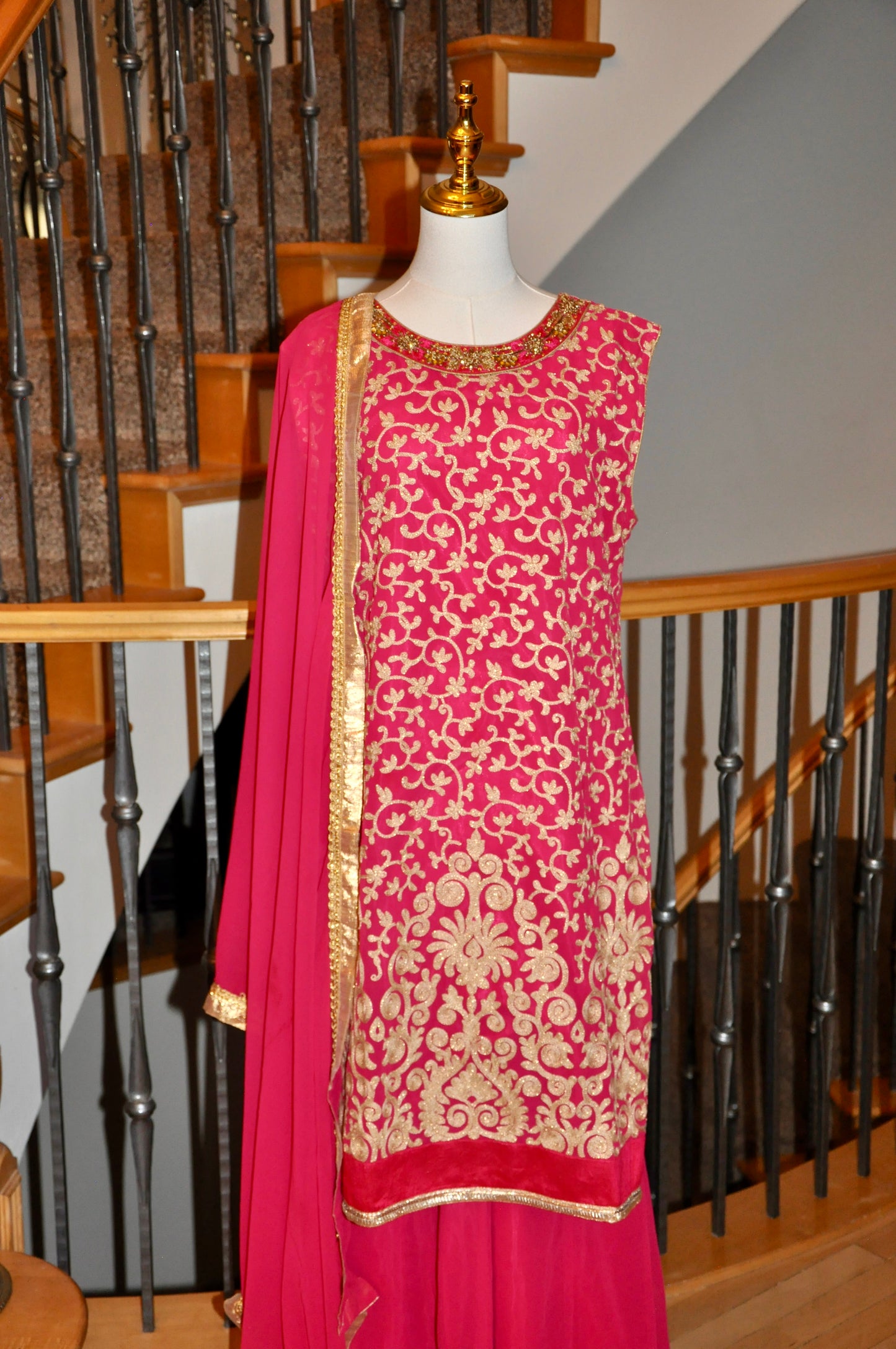 Pink & Gold/Cream Kurta Set with Heavy Zari & Sequin Embroidery and Intricate Prints