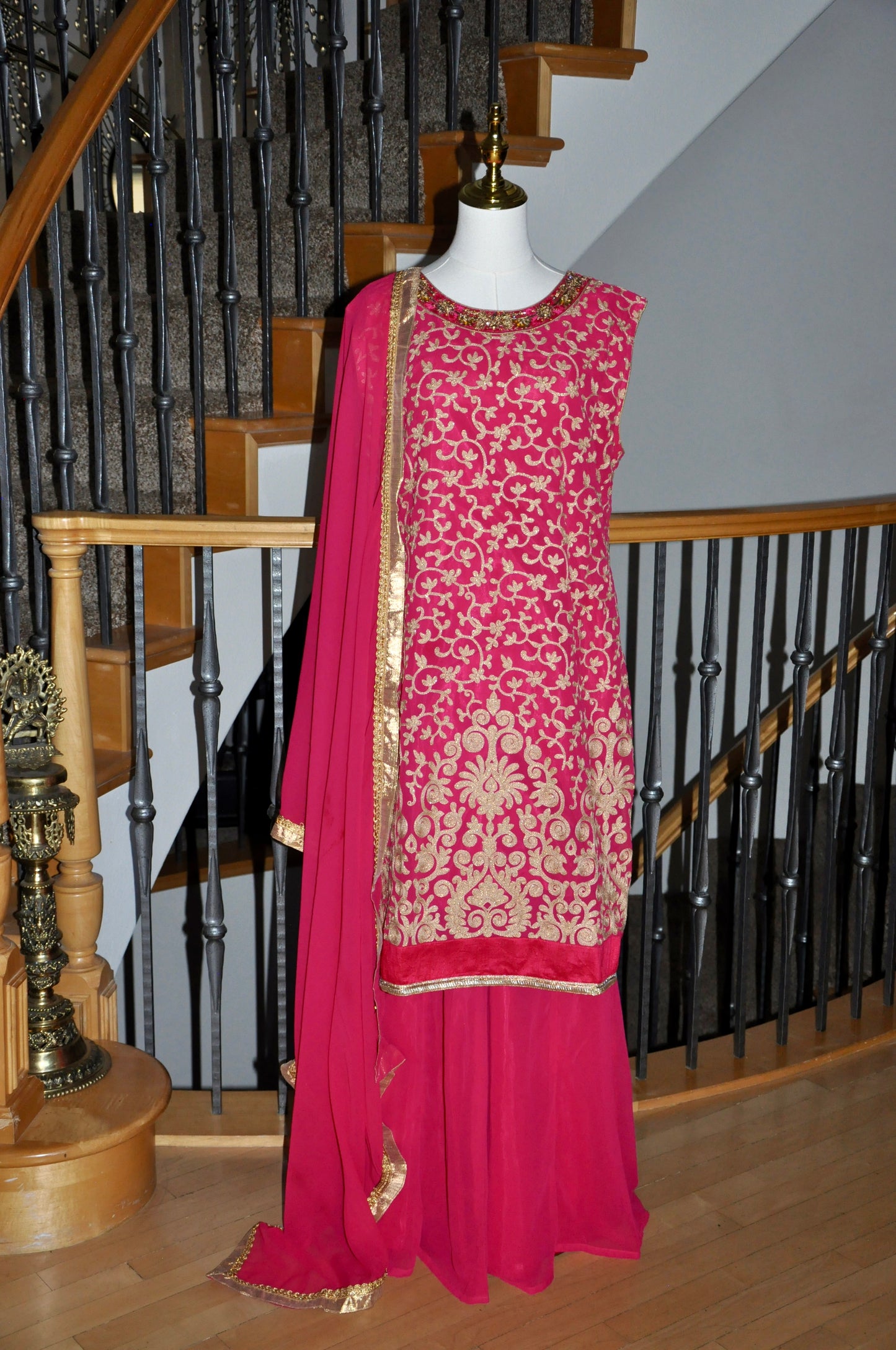 Pink & Gold/Cream Kurta Set with Heavy Zari & Sequin Embroidery and Intricate Prints