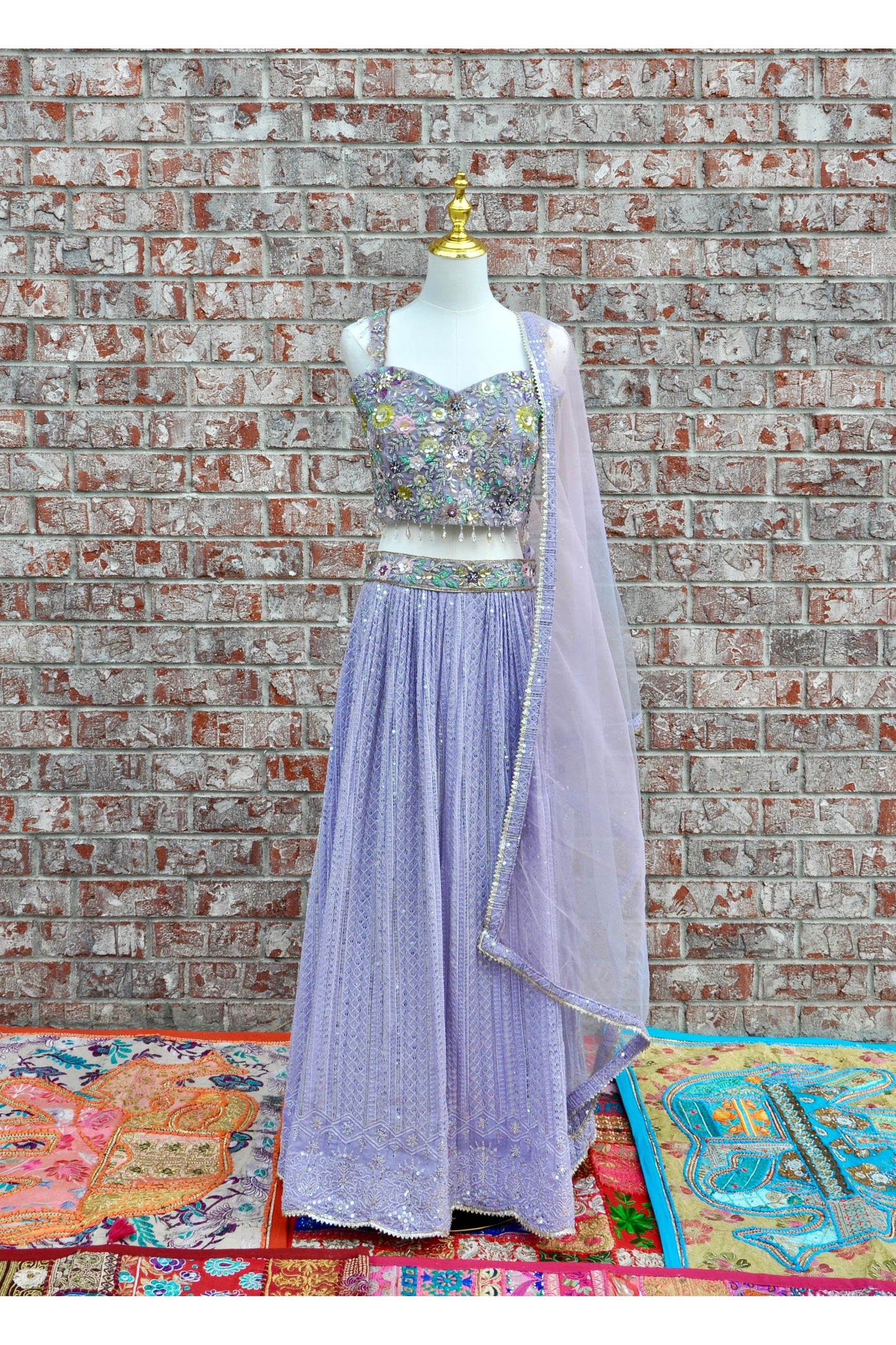 Purple Embroidered Sequin Lehenga 3 Piece Set