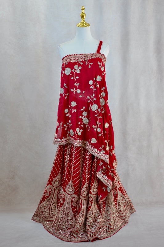 Red And Gold Embroidered Sharara