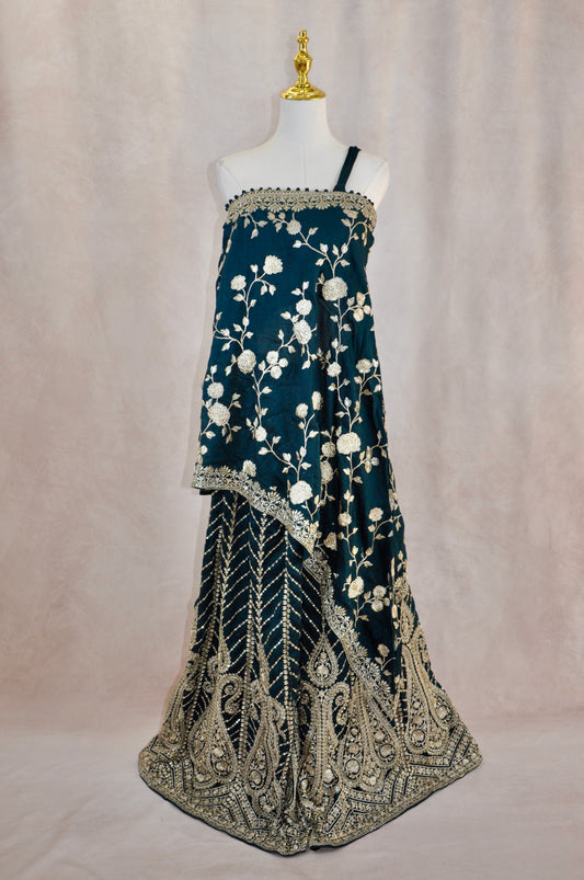 Blue And Gold Embroidered Sharara