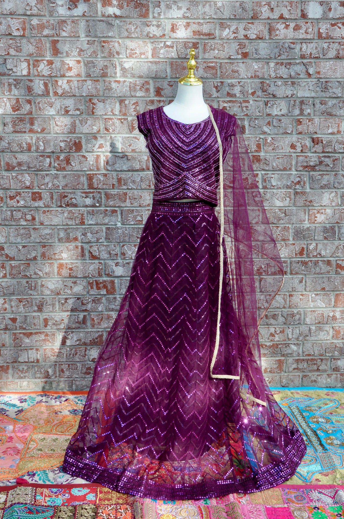 Wine Sequin Lehenga Set Lightweight 3-Piece Designer Outfit