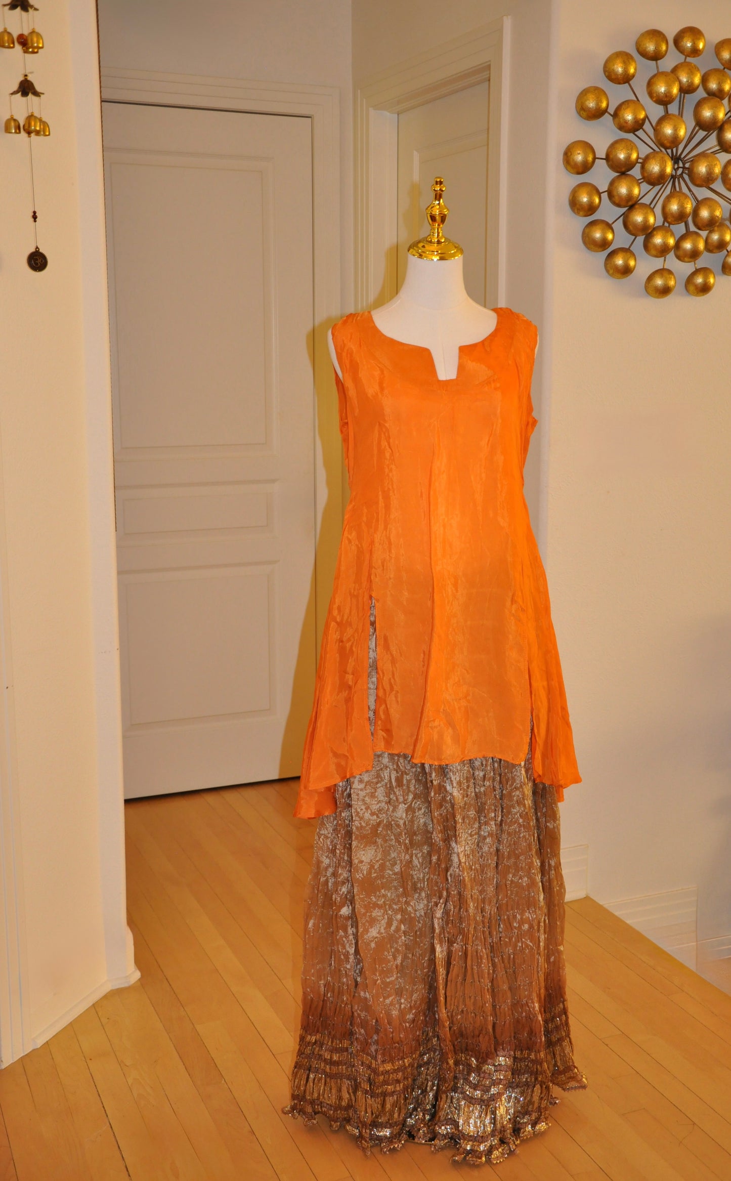 Embellished Orange and Gold Kurta Set