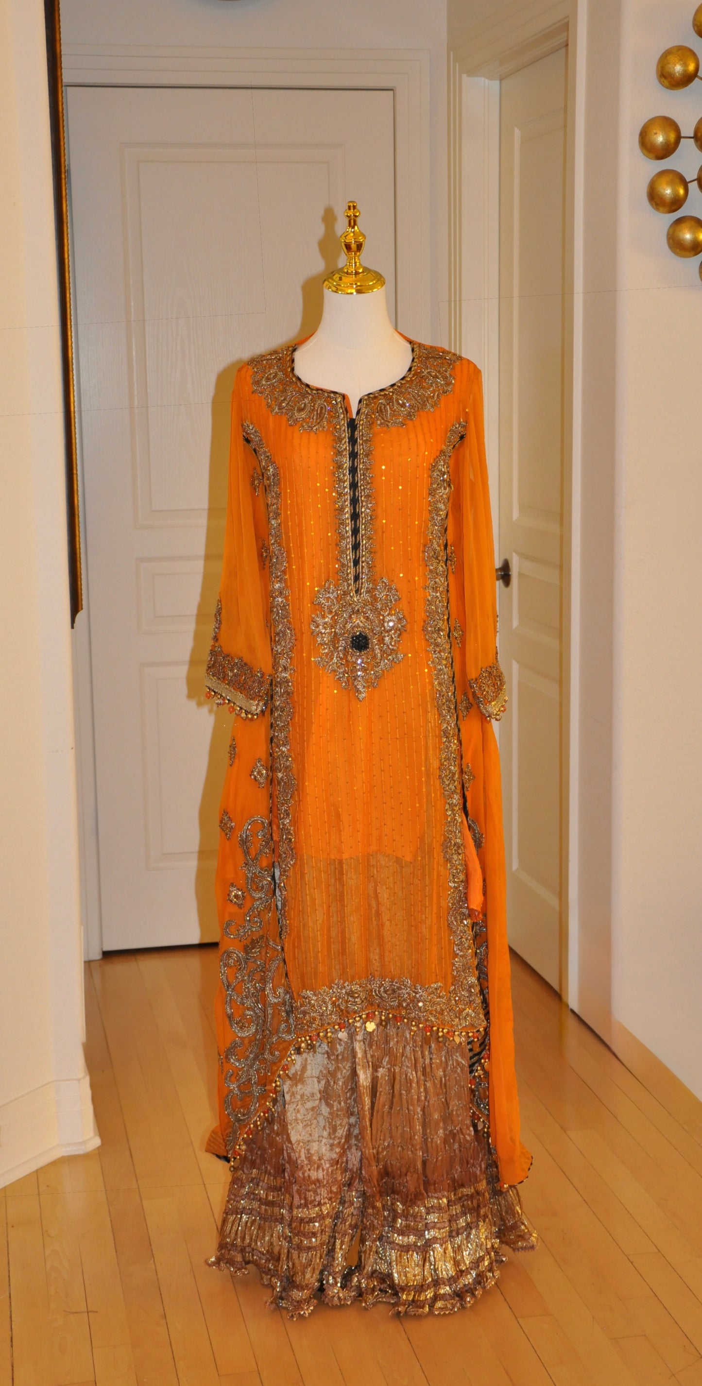 Embellished Orange and Gold Kurta Set