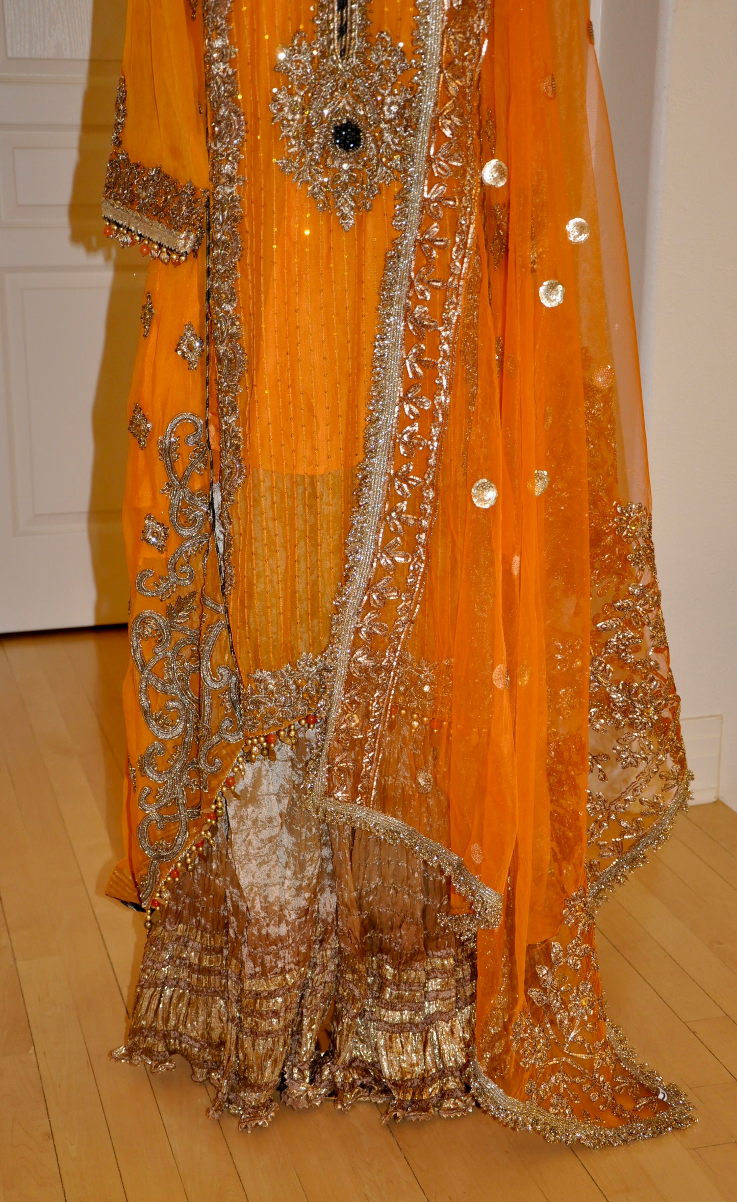 Embellished Orange and Gold Kurta Set