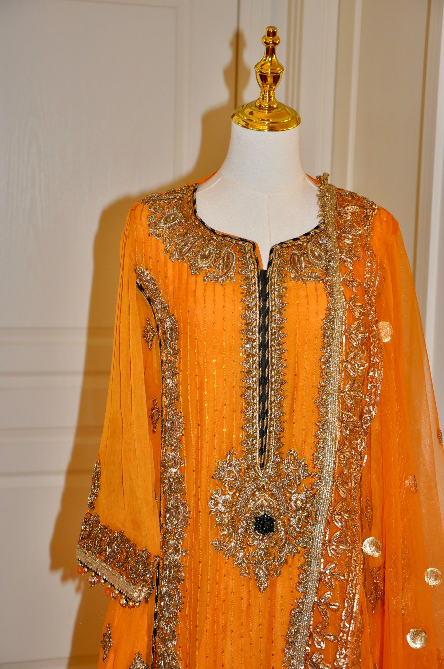 Embellished Orange and Gold Kurta Set