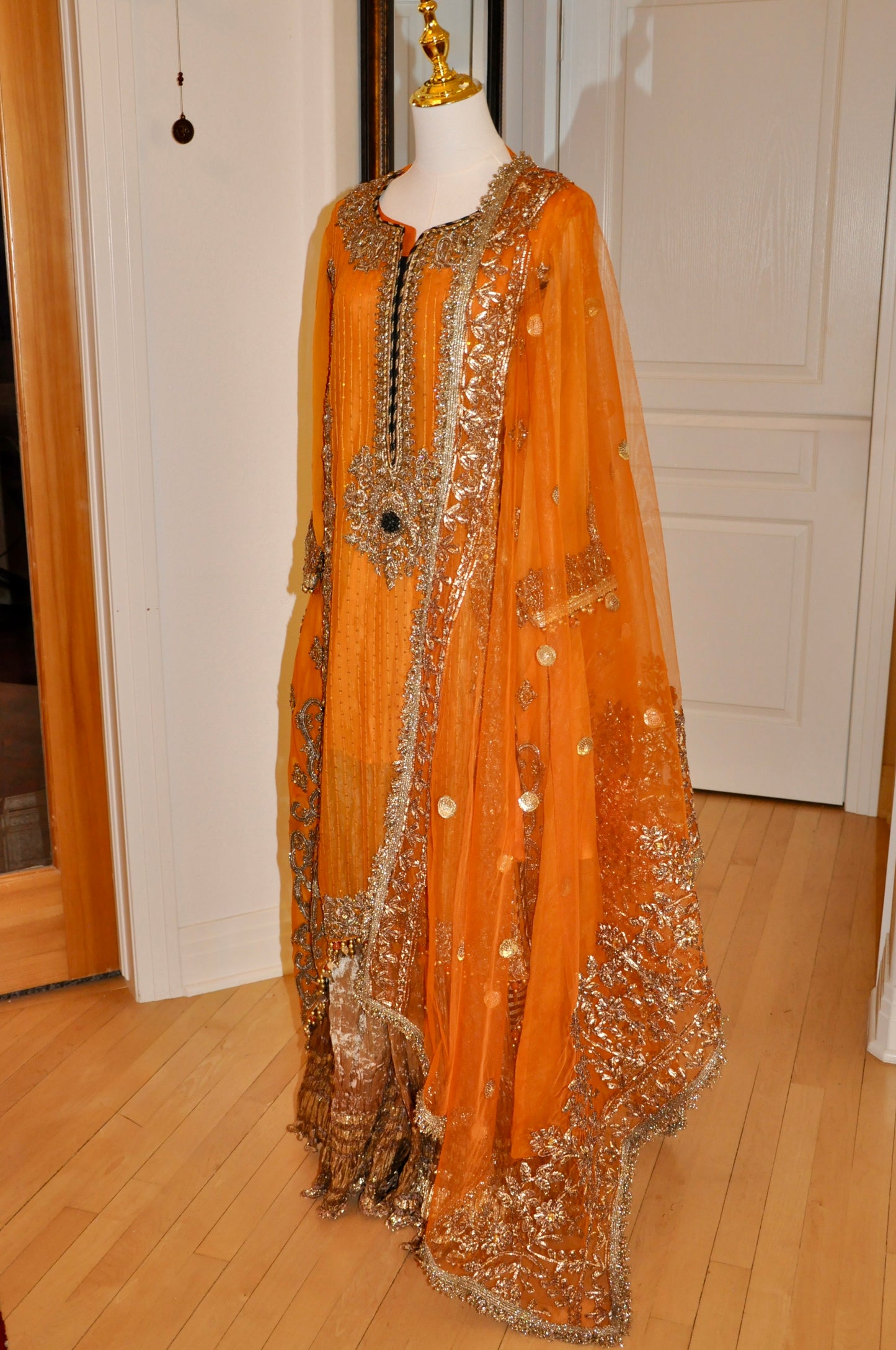 Embellished Orange and Gold Kurta Set