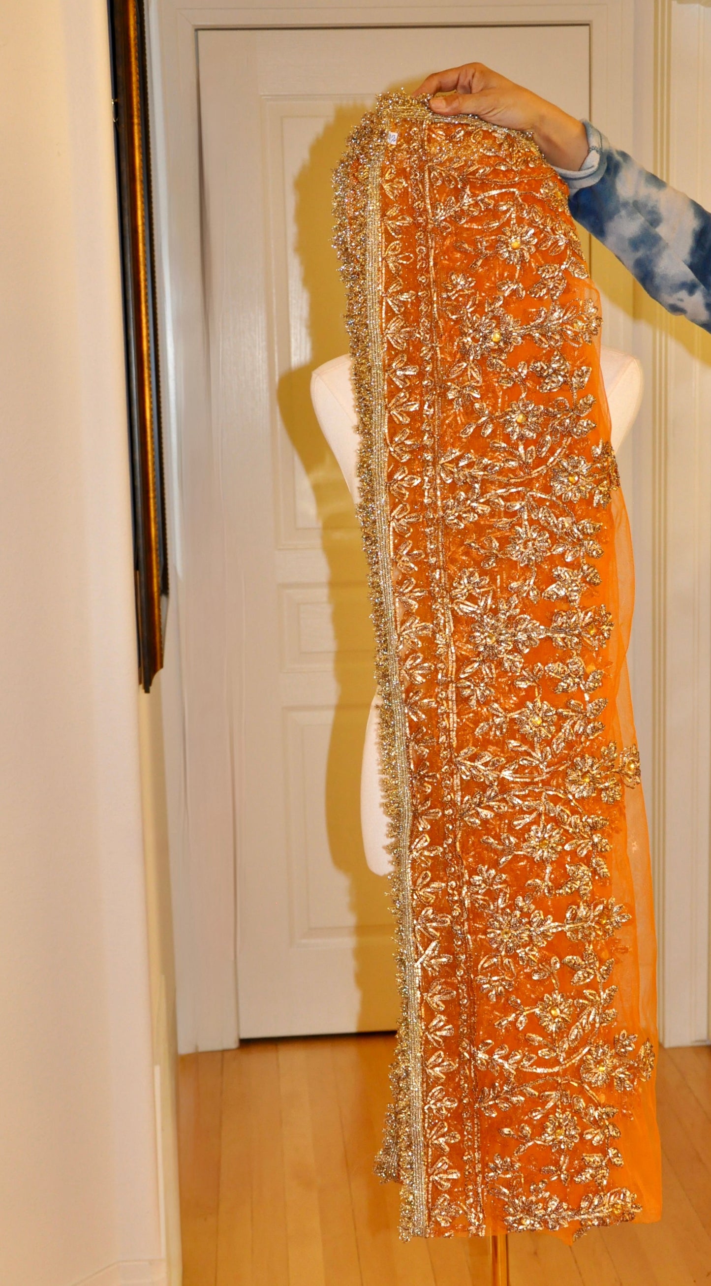 Embellished Orange and Gold Kurta Set