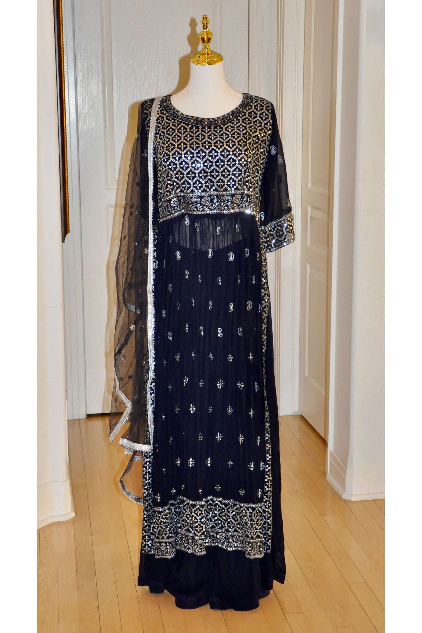 Royal Blue & Silver Embellished Kurta Set