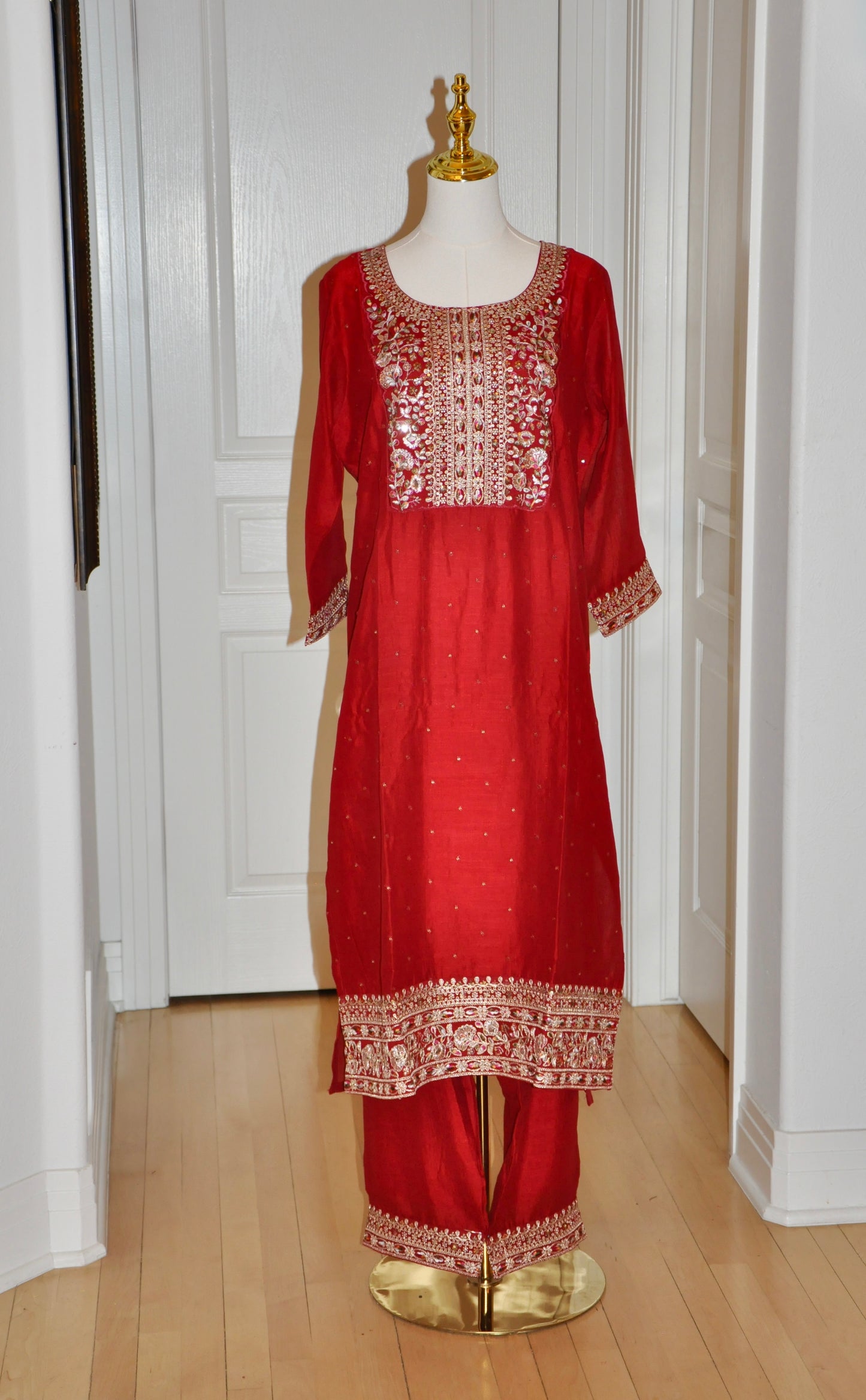 Deep Maroon Red Embroidered Kurta Set