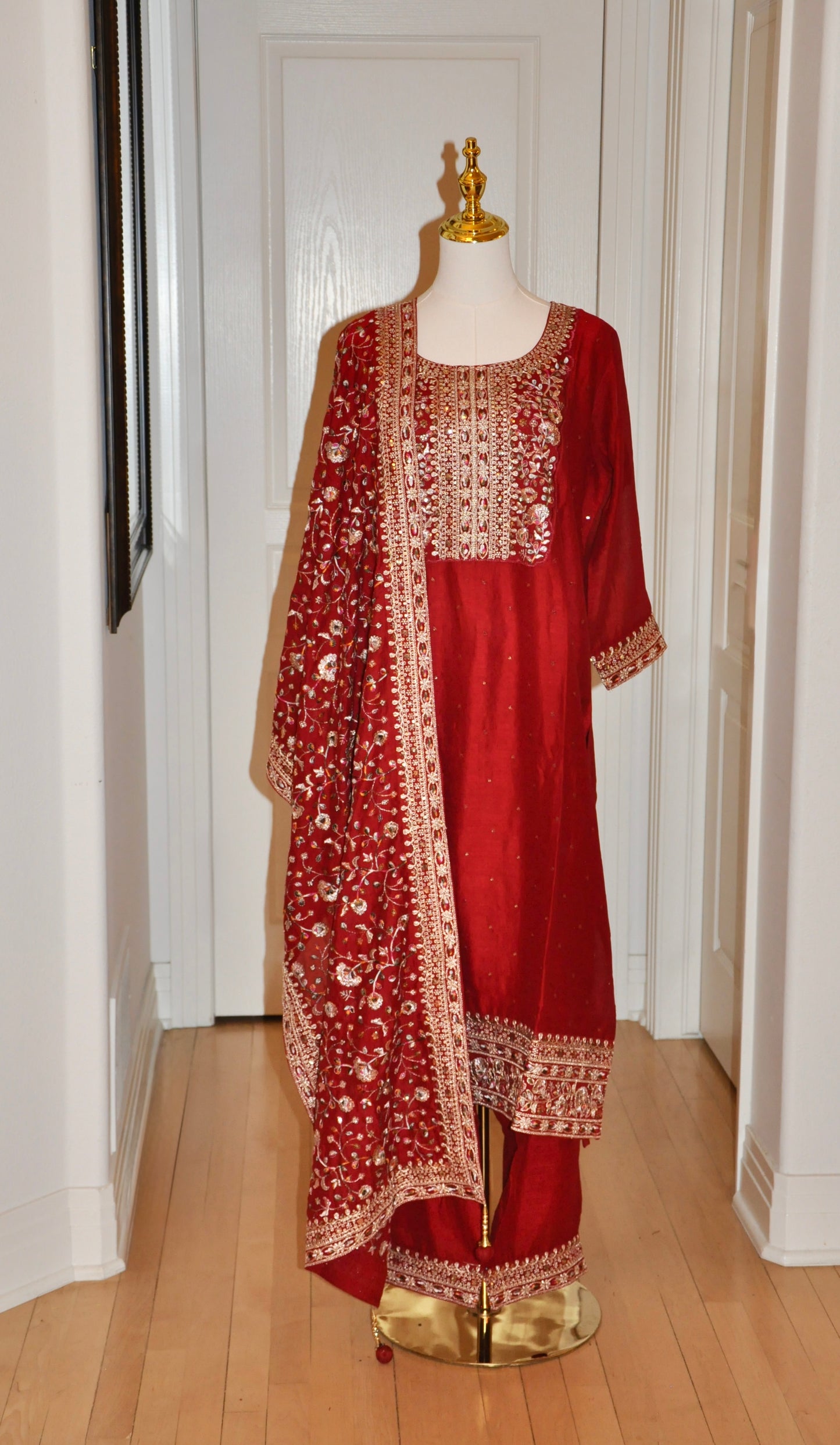 Deep Maroon Red Embroidered Kurta Set