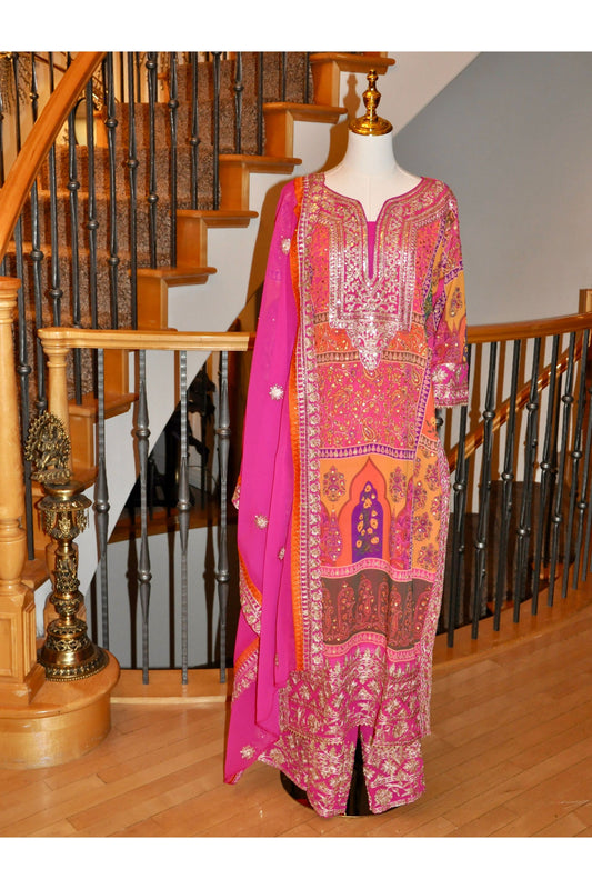 Pink Sequin Embroidered Kurta Set