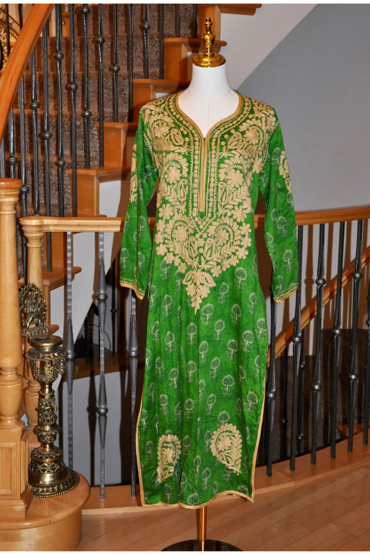 Regal Green Kurti with Intricate Gold Embroidery