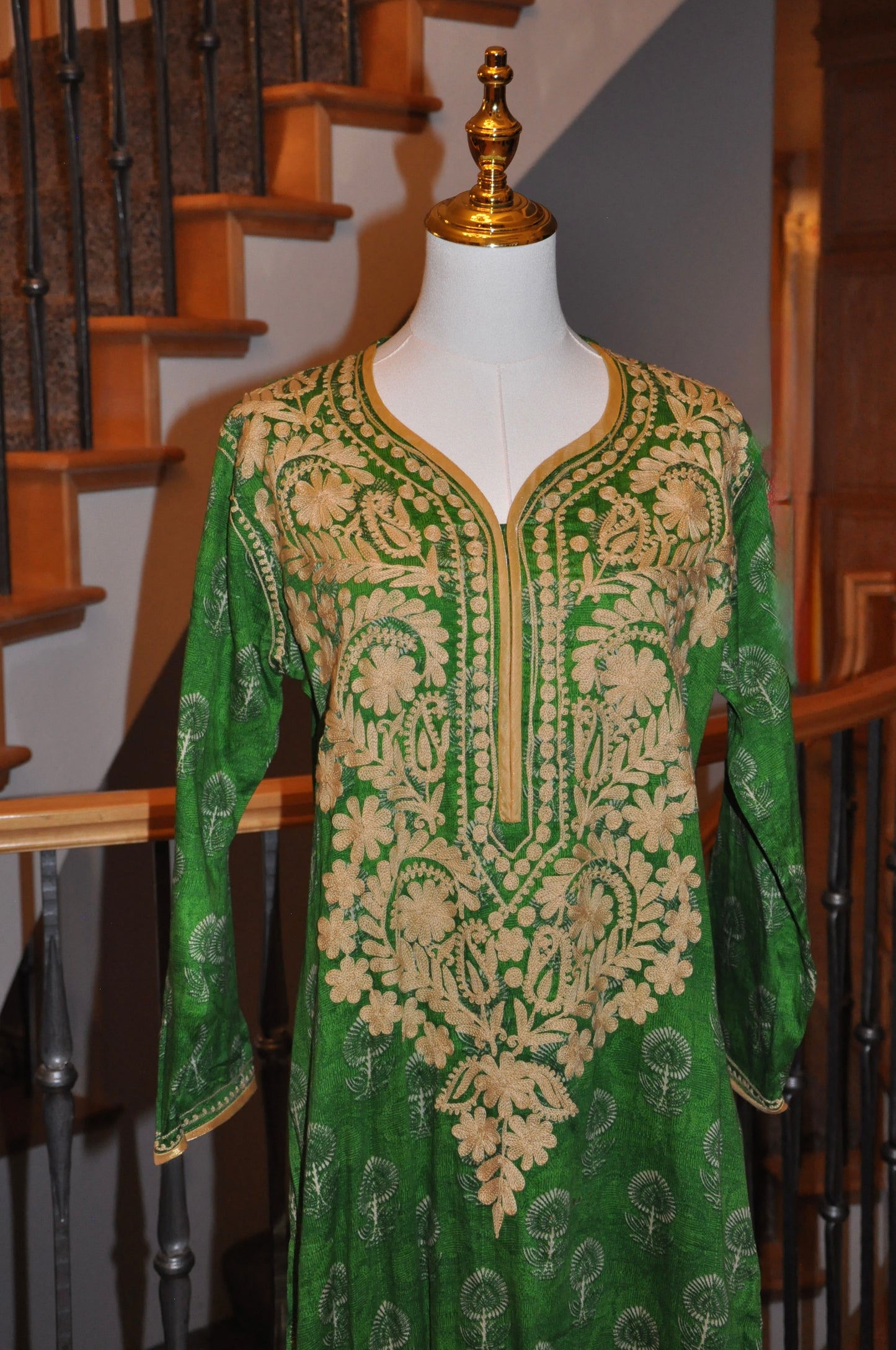 Regal Green Kurti with Intricate Gold Embroidery