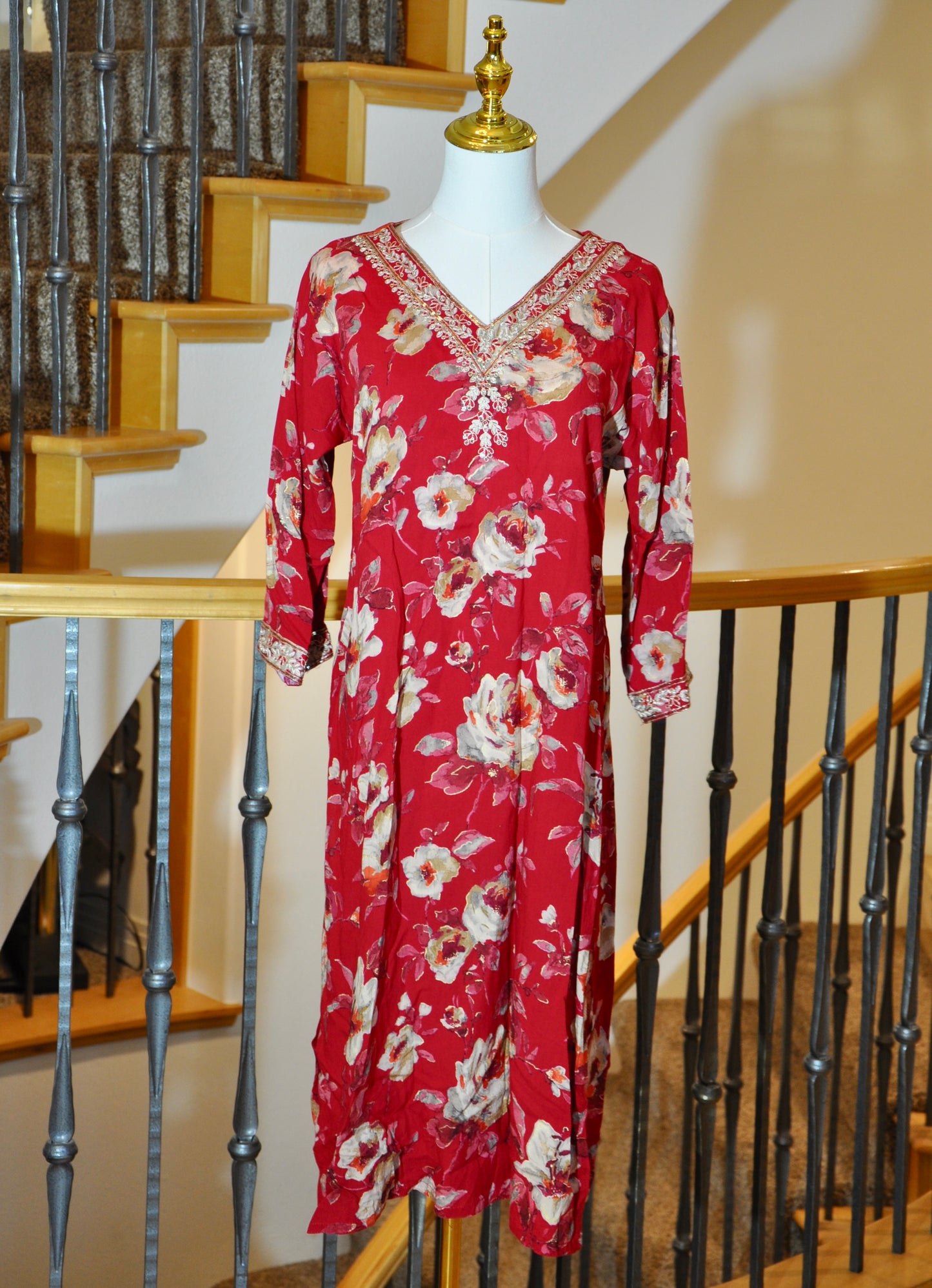 Red Floral Kurti with Embroidered Accents