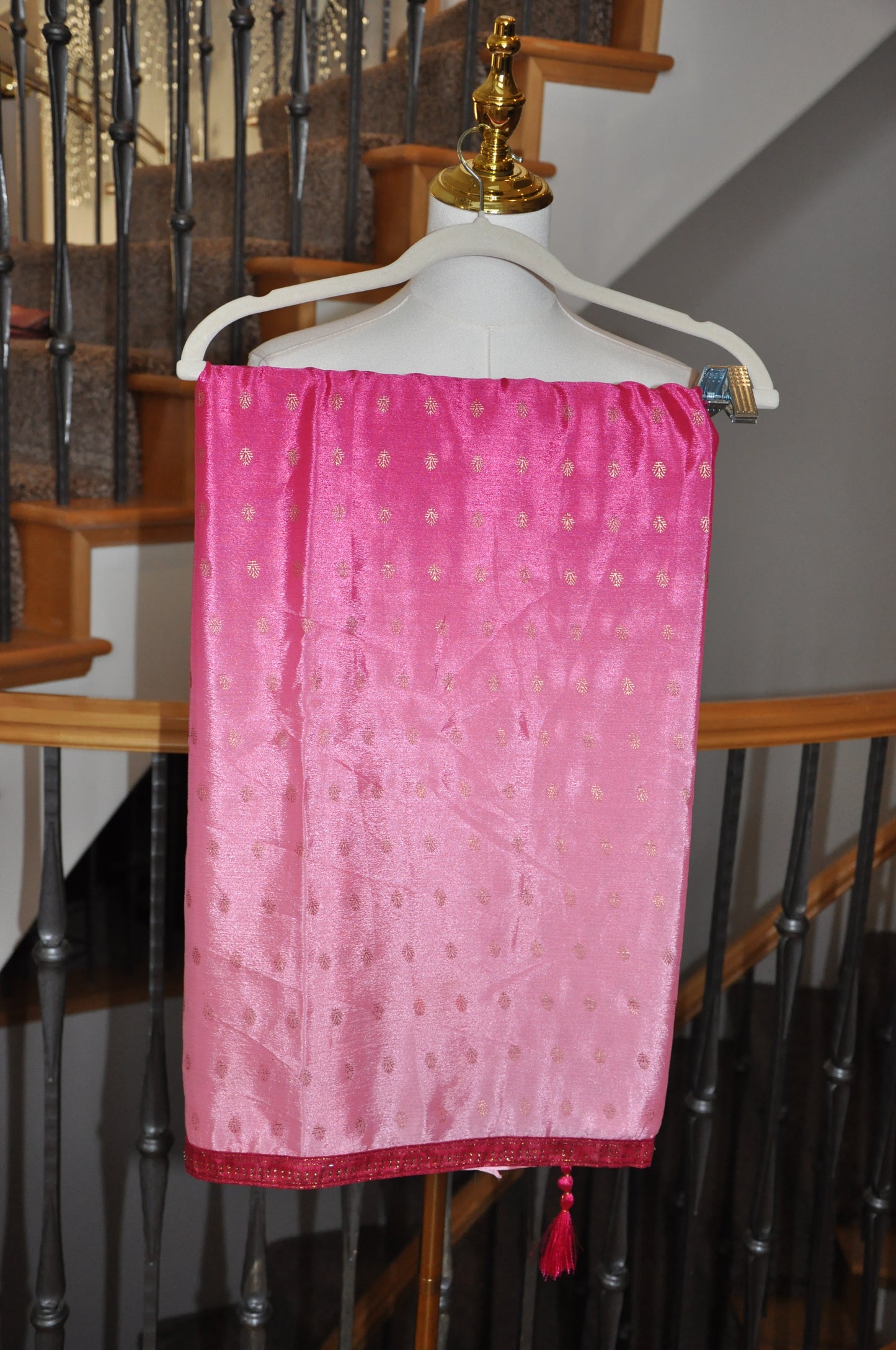 Two-Tone Pink Sari with Gold Accents