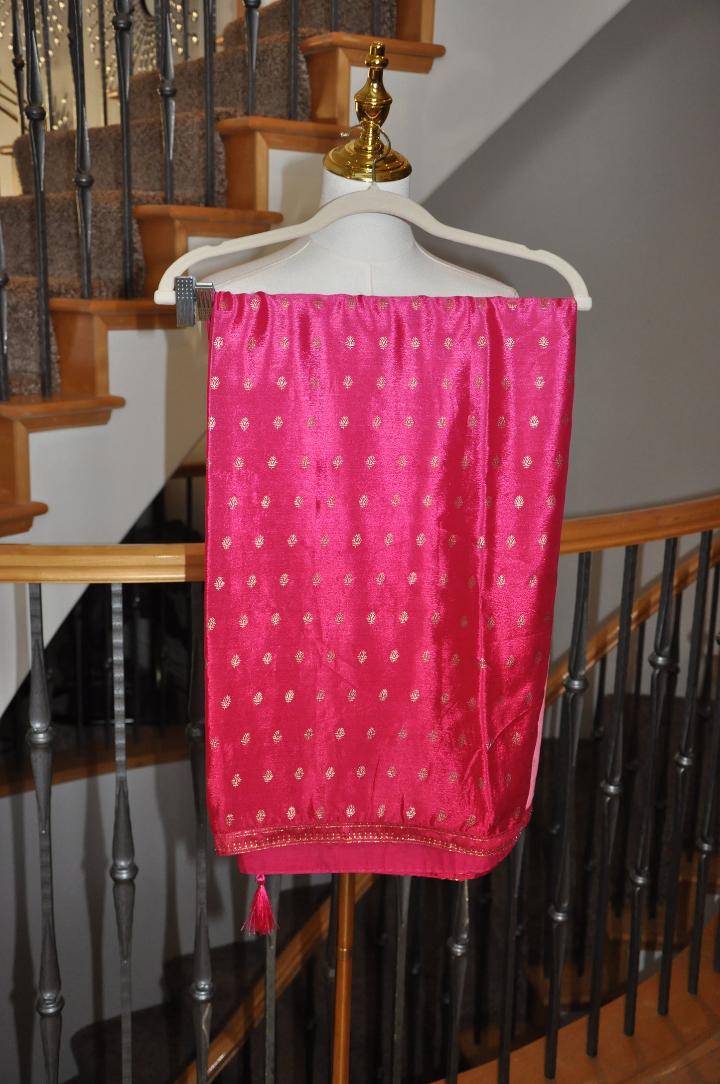 Two-Tone Pink Sari with Gold Accents