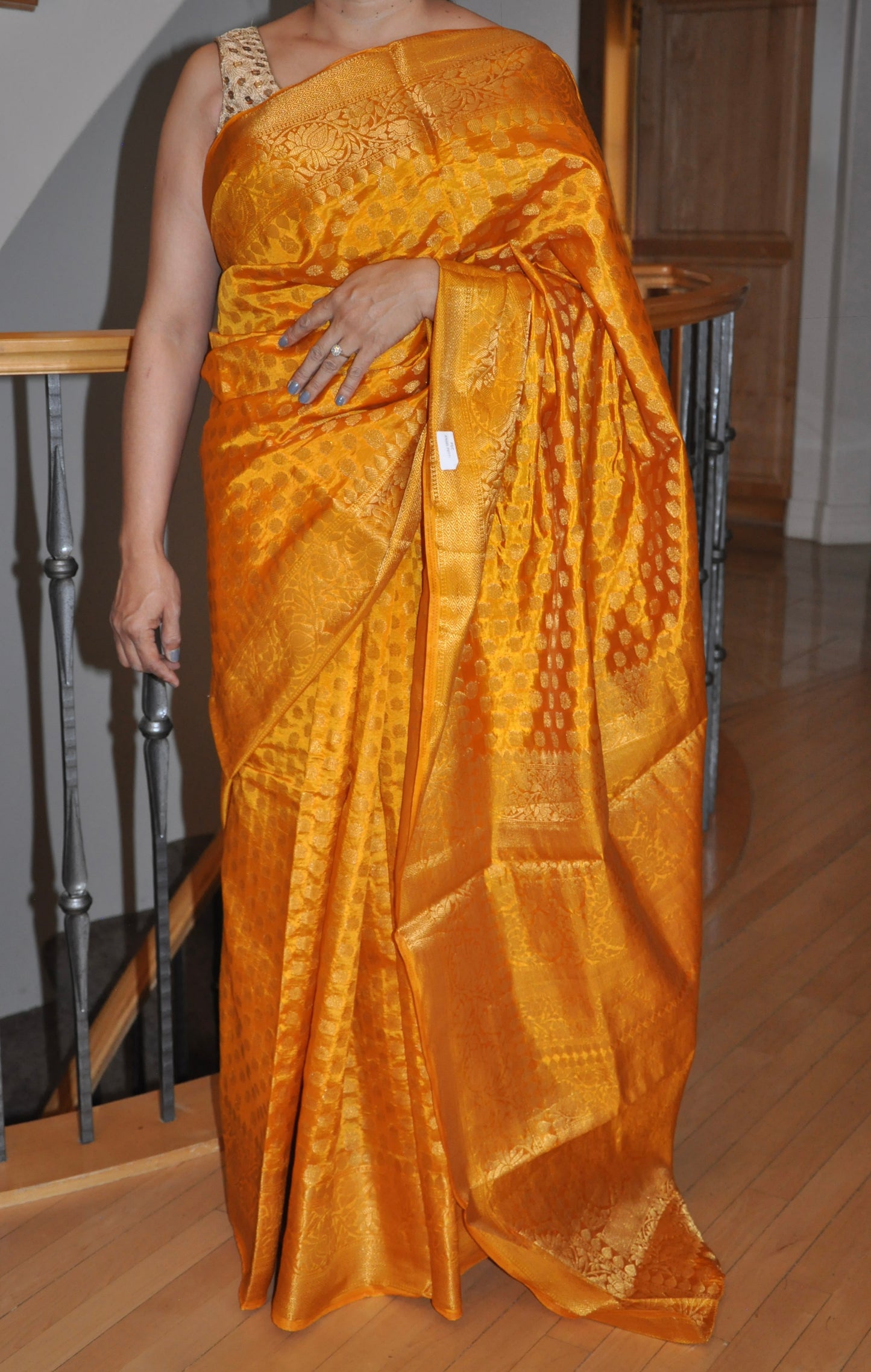 Yellow Saree with Subtle Self-Print & Elegant Drape