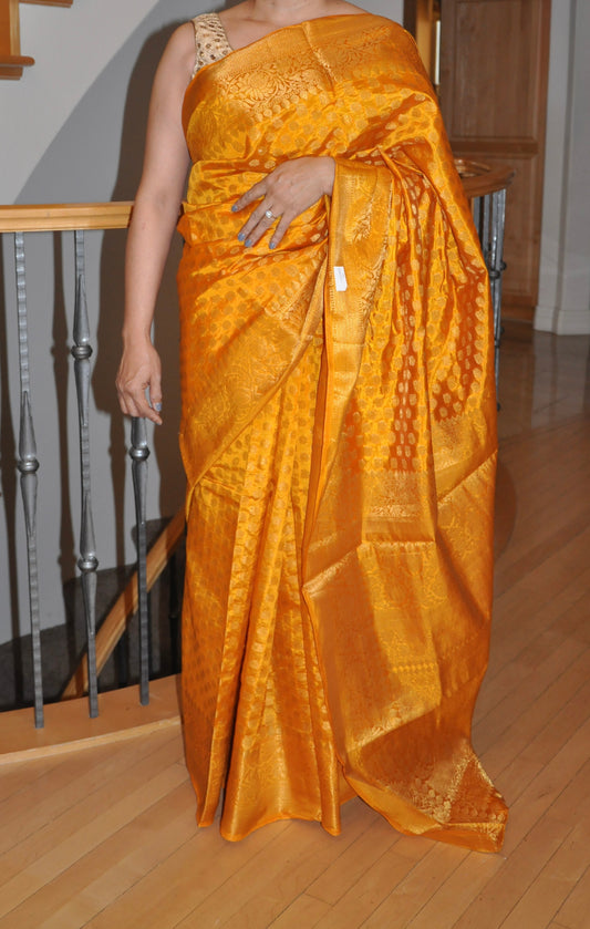 Yellow Saree with Subtle Self-Print & Elegant Drape