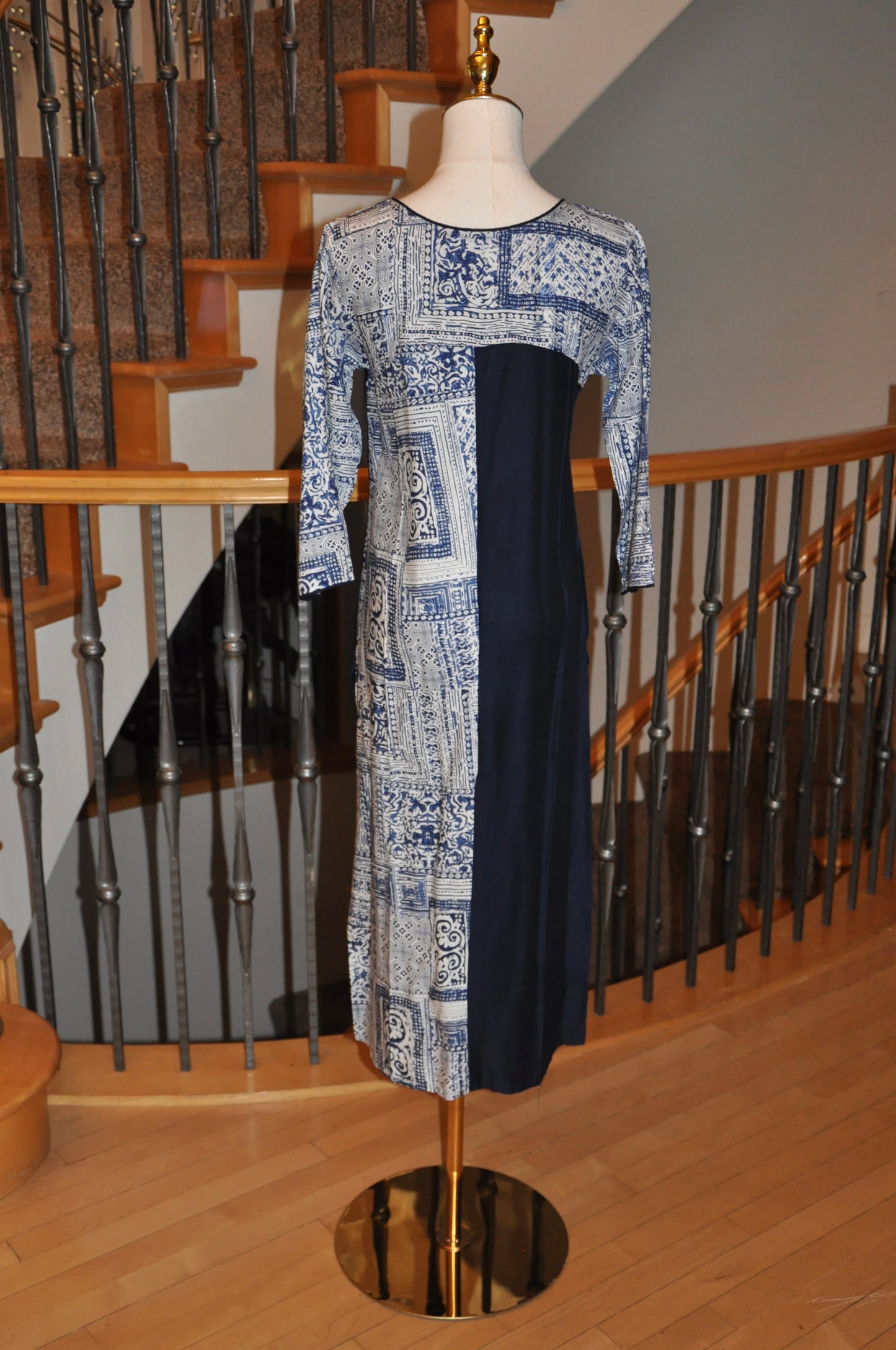 Navy Blue and White Printed Kurti