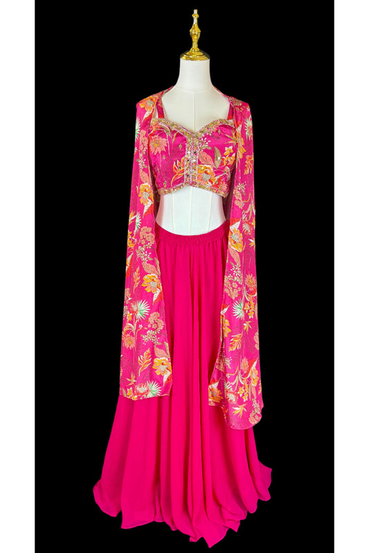 Indo Western Pink Floral 3-Piece Co-Ord Set