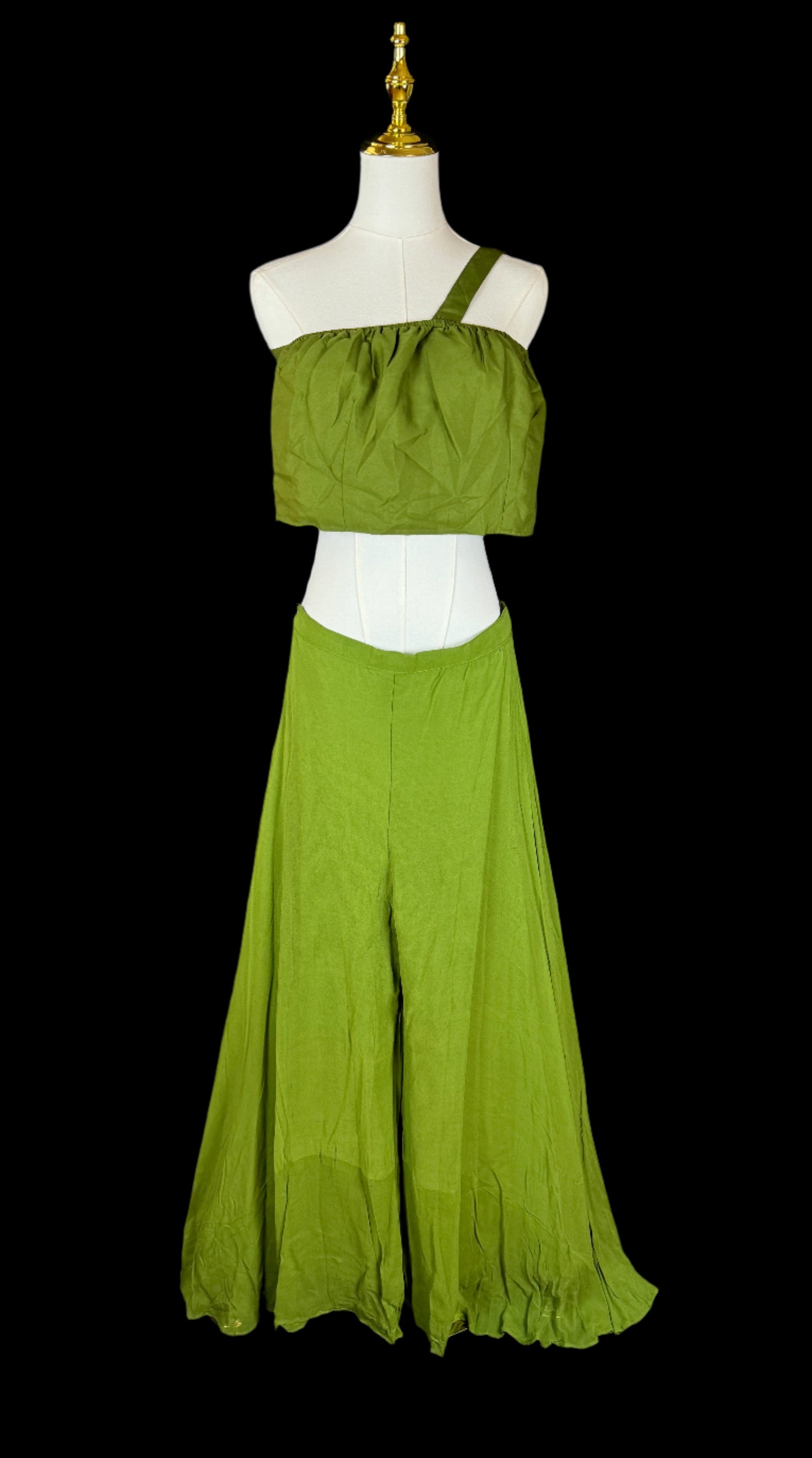 Indo Western Lime Green Embroidered Set with Layered Top and Flow Pants